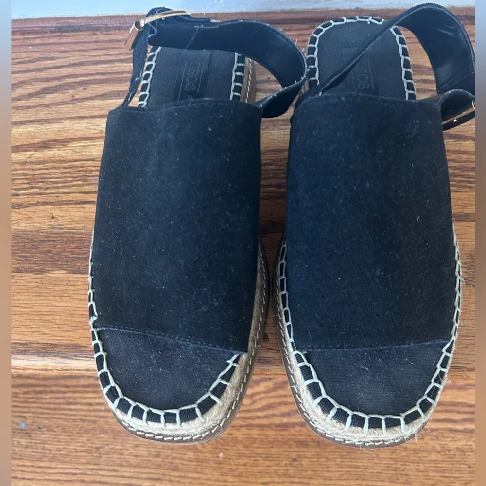 ASOS DESIGN Hannah Black Suede Espadrille Sandals Womens Minimalist Casual Chic